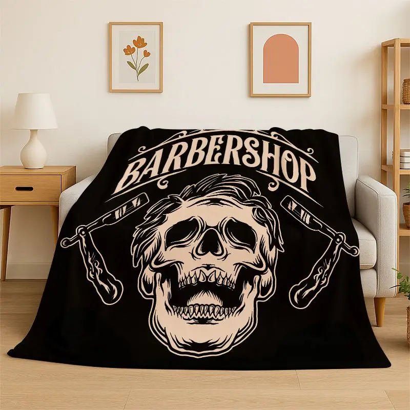 Retro Barber Shop Fashion Sign Flannel Blanket Soft Warm Throw Blanket for Bedroom Living Room Bed Travel Camping Picnic Cover