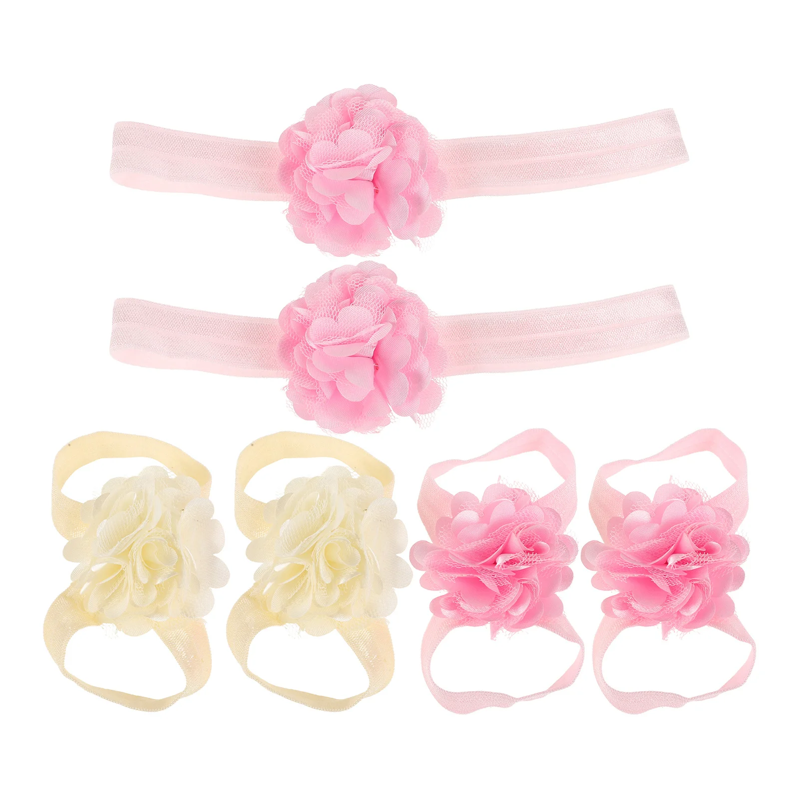 

2 комплекта, повязка на голову с цветком для маленьких девочек, сандалии для босиком, детские кружевные цветочные короны, мягкие аксессуары для новорожденных, повязка на голову для детского душа