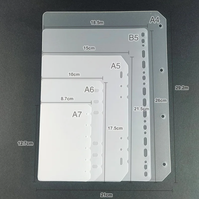 Full size (A4 B5 A5 A6 A7) 2-piece transparent frosted PP binder divider and baffle for loose leaf notebooks