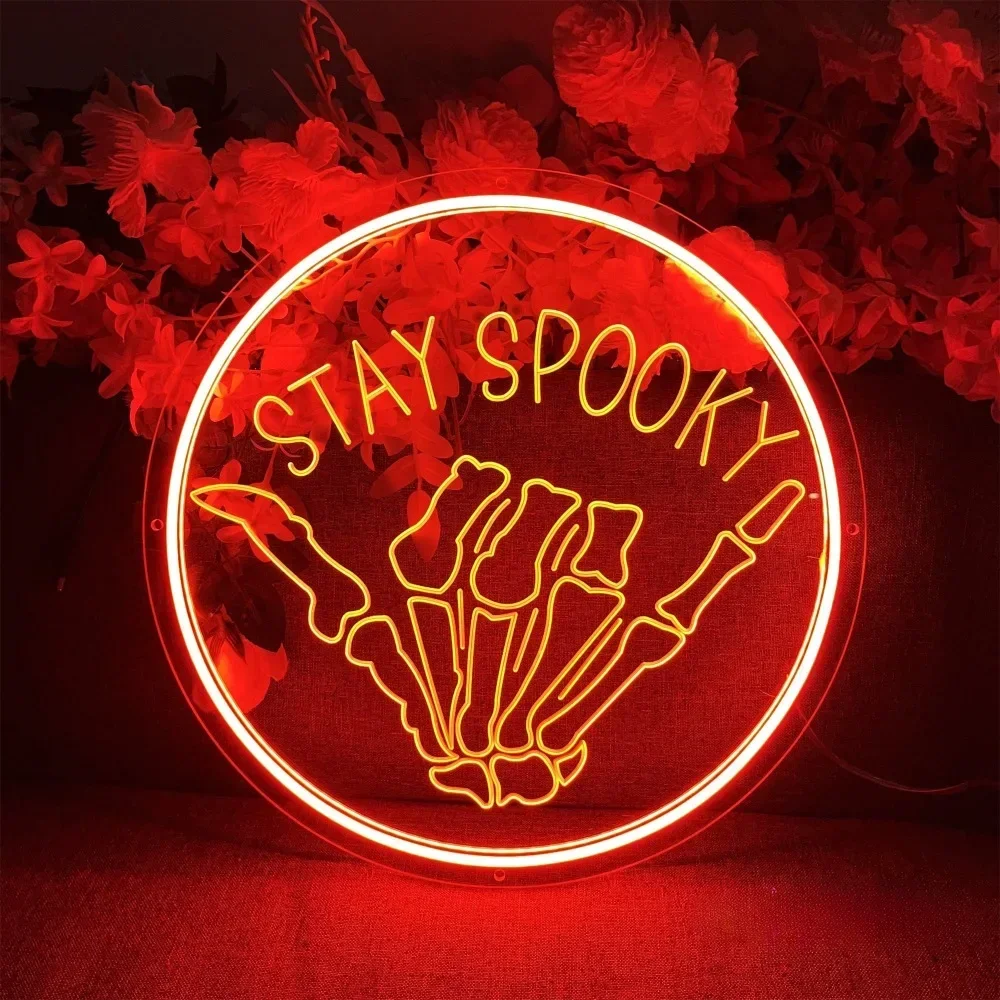 Stay Spooky letrero de neón tallado, señal Led Personal para juegos, decoración de luz de neón, decoración de sala de cafetería, soporte estético personalizado