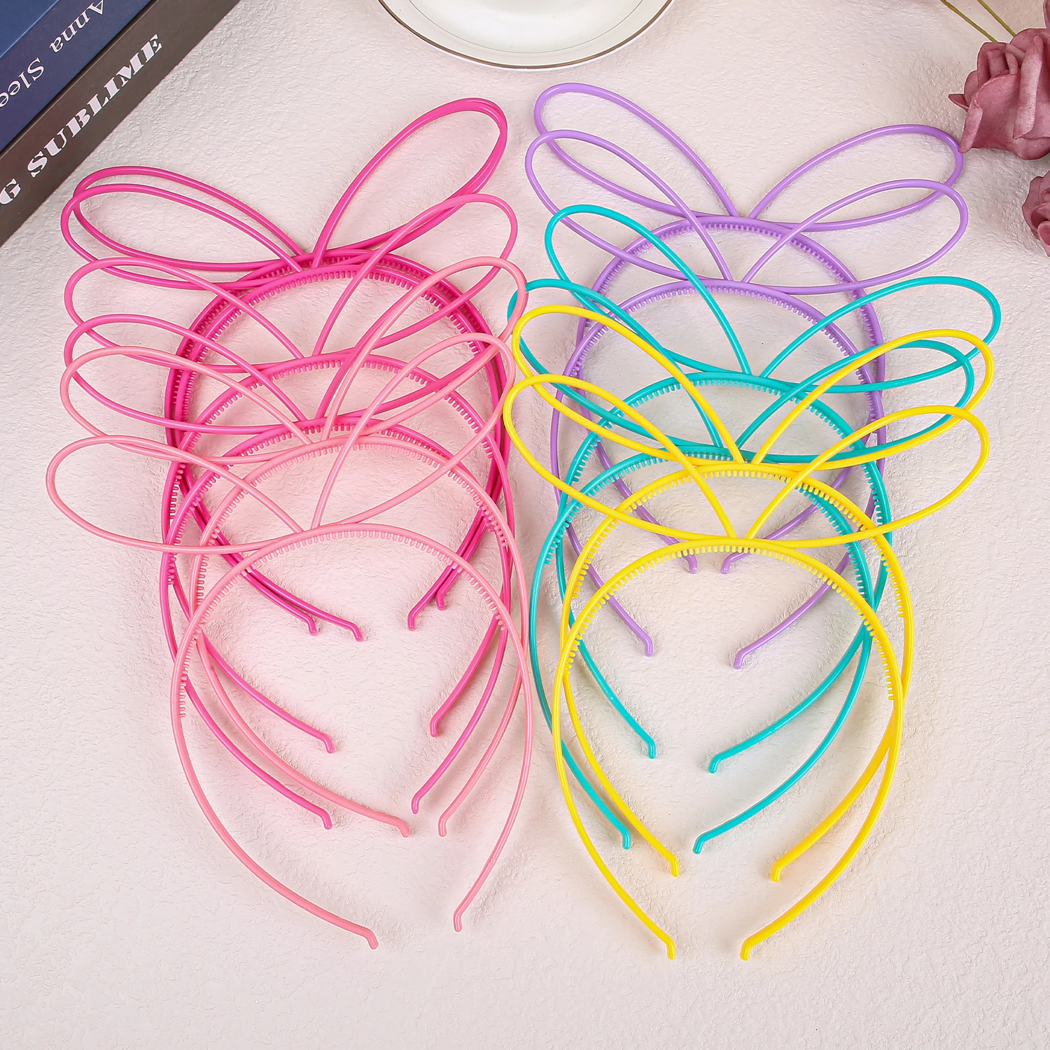 6/12PCS Girls Rabbit Ear Headbands Candy Color Headband Plastic Teeth Hairbands Family Decoration Party Hair Accessories