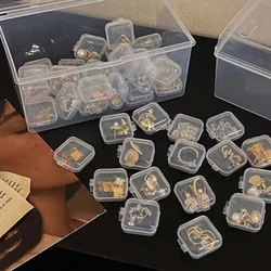 Mini Plastic Jewelry Storage Box Square Transparent Flip Portable Pill Container Jewelry Holder Packaging Earrings Display Case