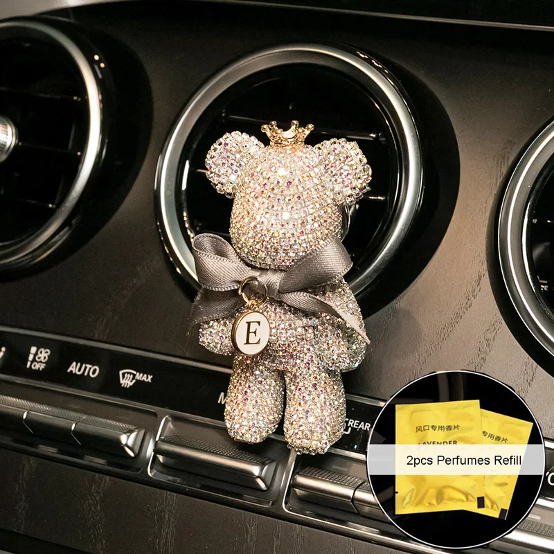 Wholesale Cute Diamond Crystal Car Air Freshener Vent Clip Decor Cartoon Bear Car Perfume Fragrance Auto Diffuser Scent