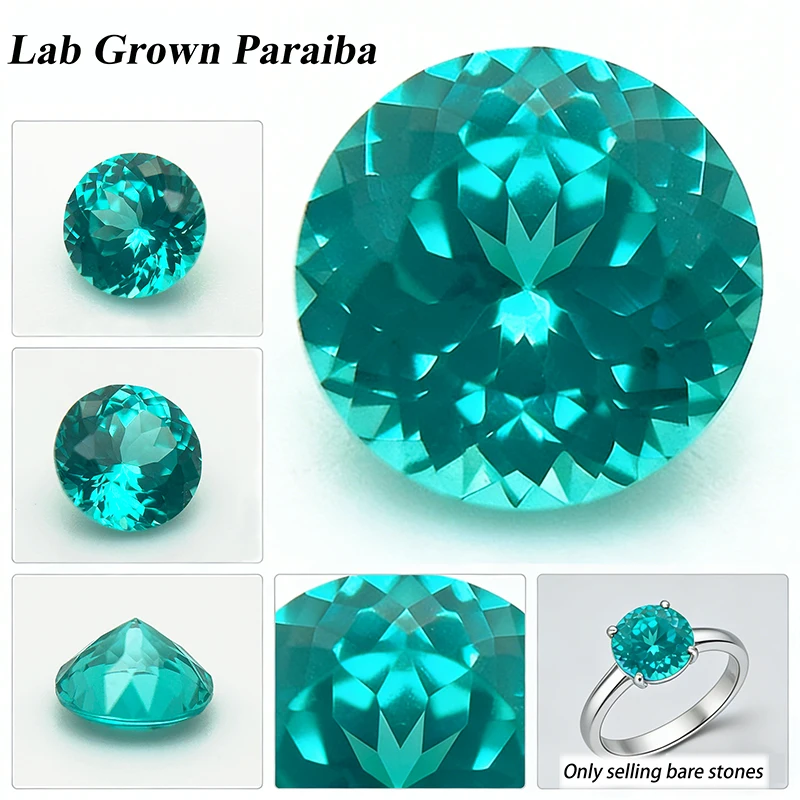 

Lab Grown Paraiba Gemstone Round Cut Neon Blue Color DIY Ring Necklace Earrings Main Materials Selectable AGL Certificate
