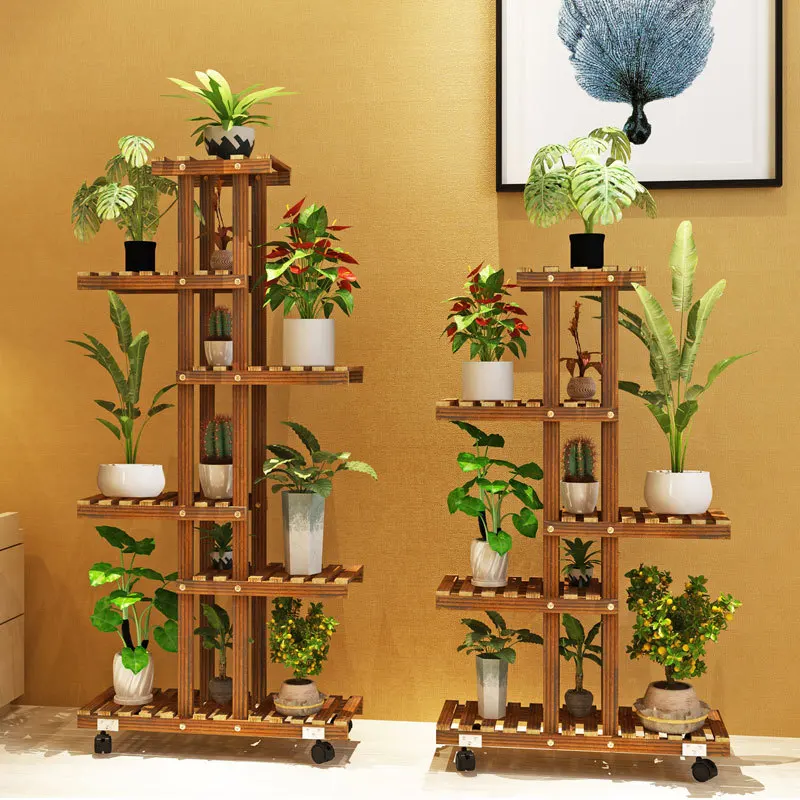 Wood Floor Stand Flower Rack Indoor Multi-layer Household Storage Shelves Succulents Potted Plants Display Balcony Furniture