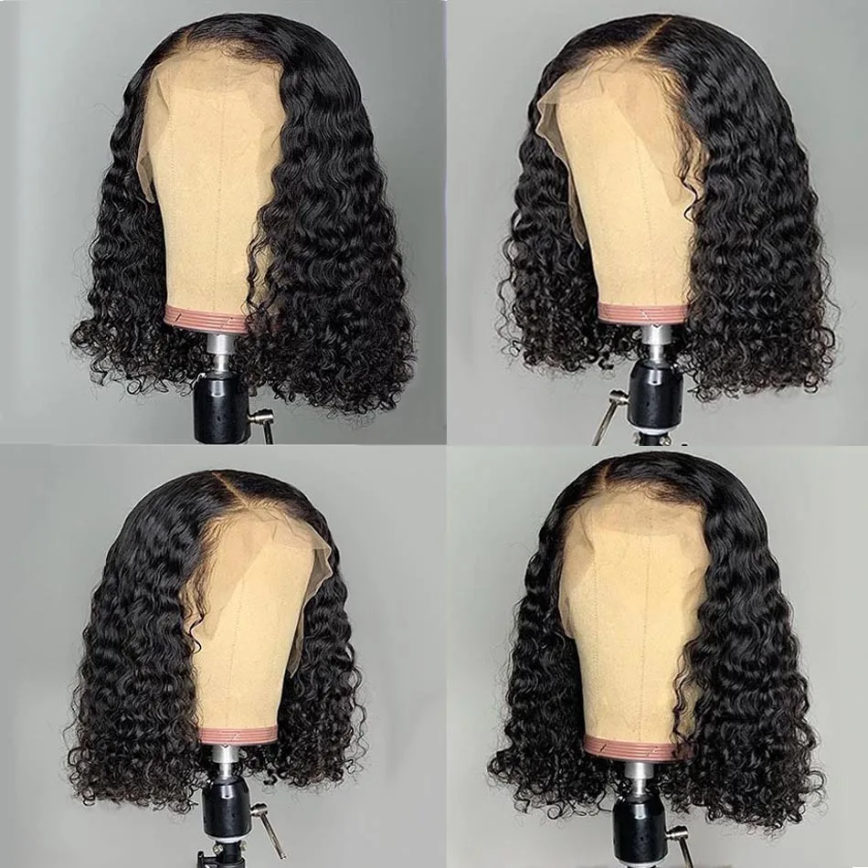 Perucas de cabelo humano encaracolado curto do laço do bob do laço do laço do cabelo humano para o preto