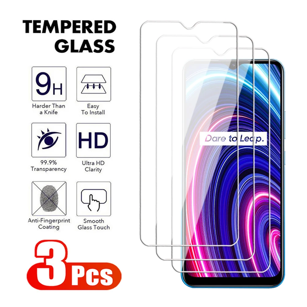 3Pcs Full Cover Tempered Glass For Realme C31 C33 C35 C51 C53 C55 C20 C21 C25 C30 Screen Protector Realme C25s C30s Glass Film