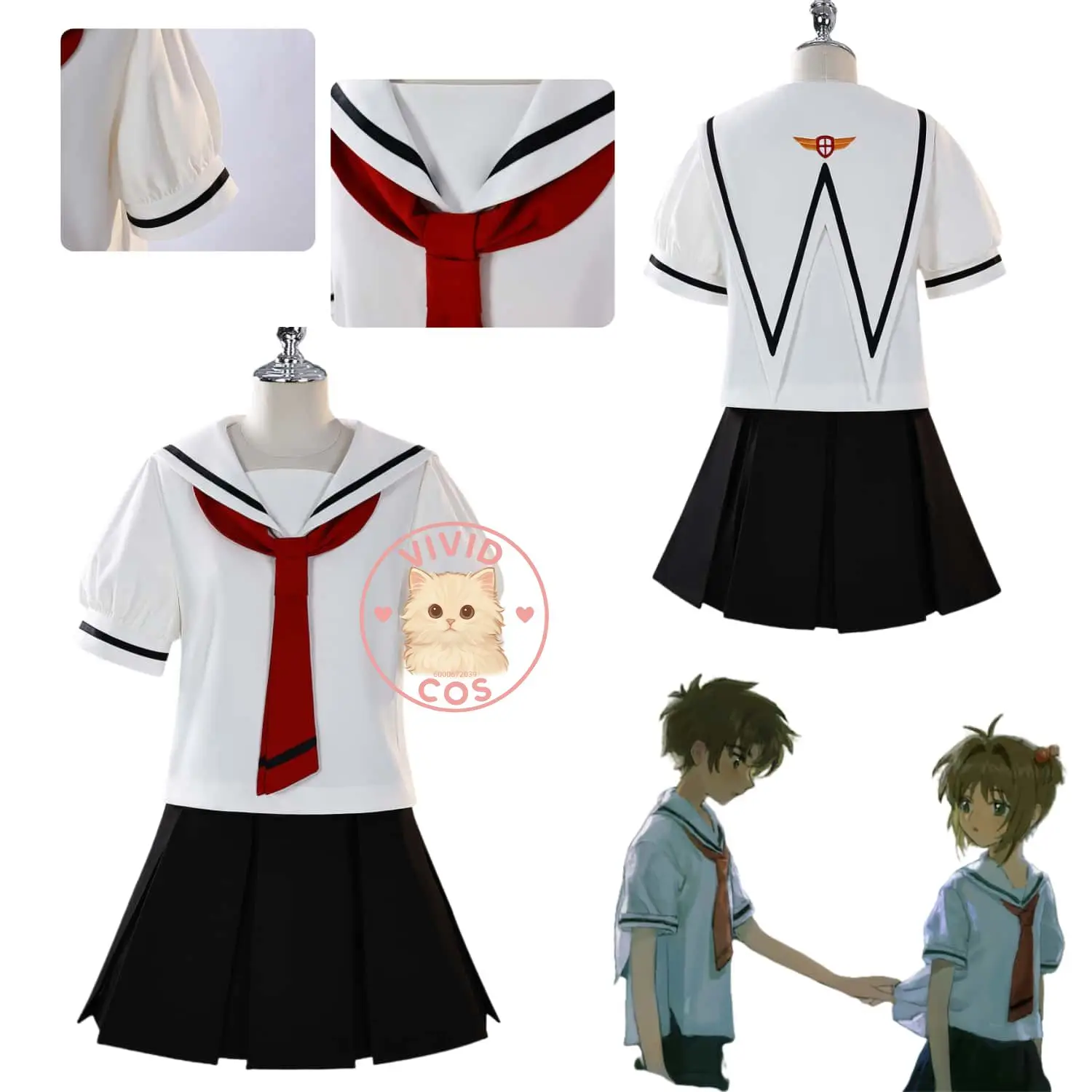 

Anime Sakura Kinomoto Cosplay Role Playing Costume School Summer Uniform White JK for Women Adult Comic Con Party Daily Suits