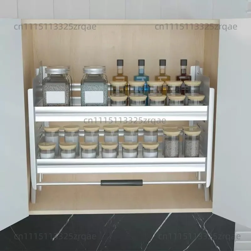 Hanging Cabinet Lift Basket, Kitchen Cabinet Up and Down Lift Basket, Condiments Drop-down Lift Rack