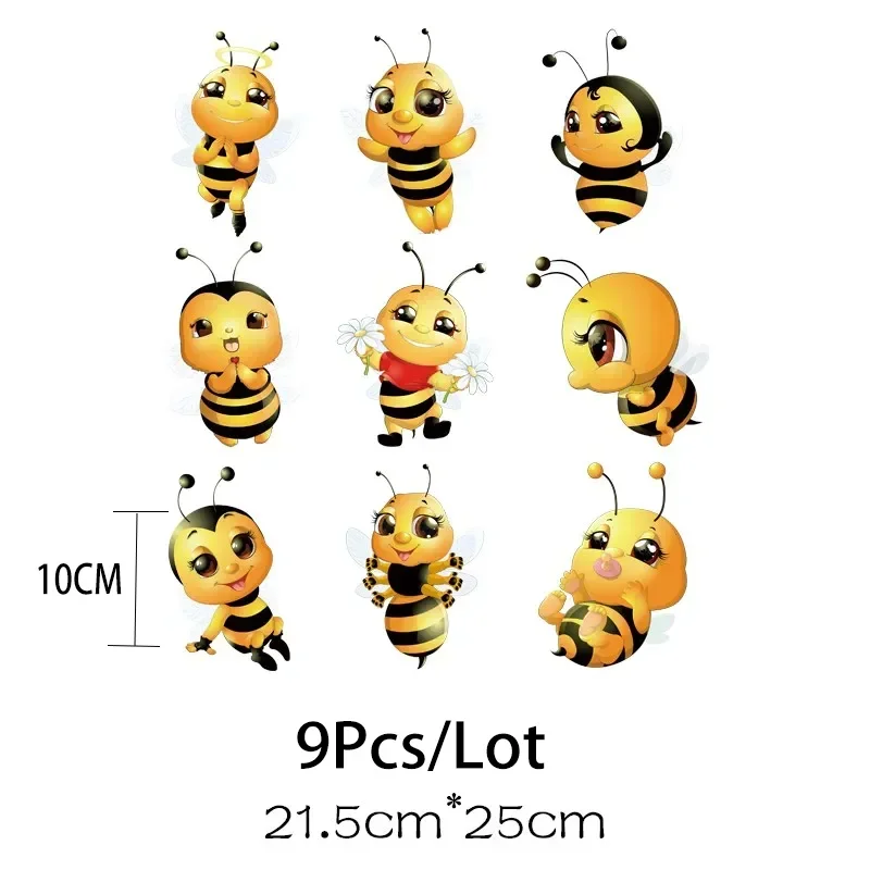 9Pcs/Lot Iron On Patches For Clothes Cute Bee kawaii Heat Thermal Transfer Thermo-Adhesive Ironing Application T-Shirt Stickers