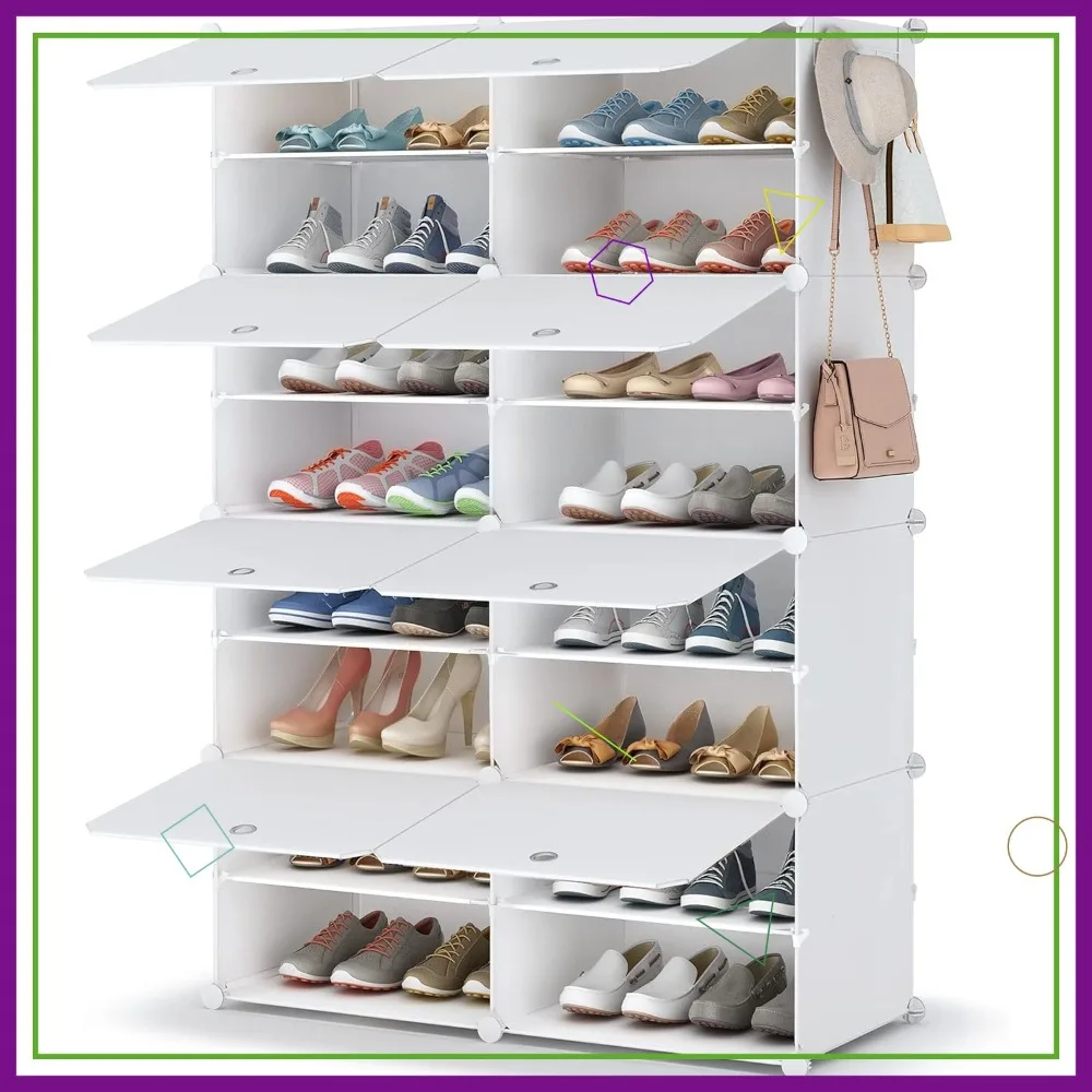 

8-Tier Shoe Storage Cabinet for 32 Pairs, Plastic Shoe Shelves Organizer for Closet Hallway Bedroom Entryway