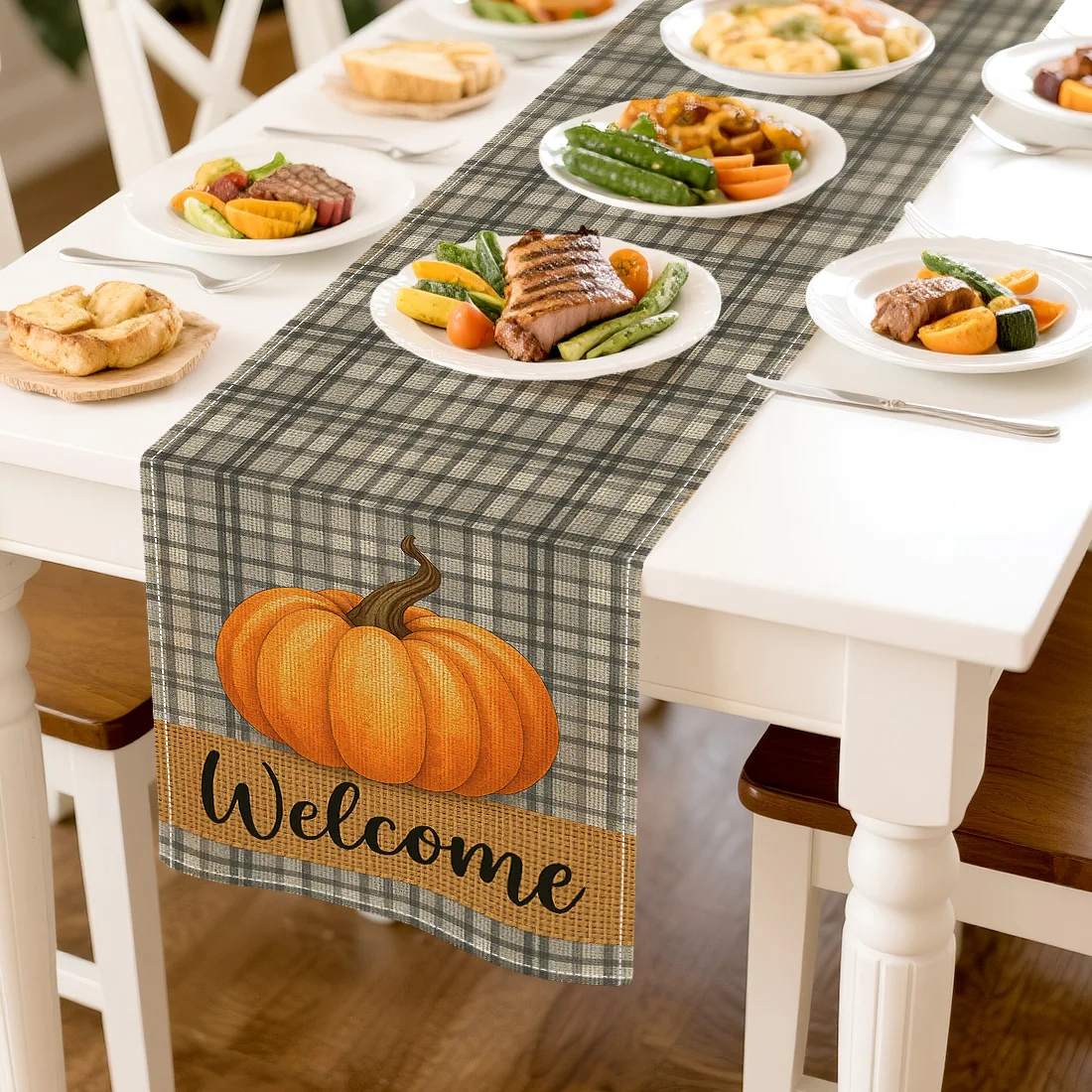 

Autumn Healing Themed Pumpkin Illustration Table Runners Wedding Decoration Durable Kitchen Dining Table Runners Party Supplies