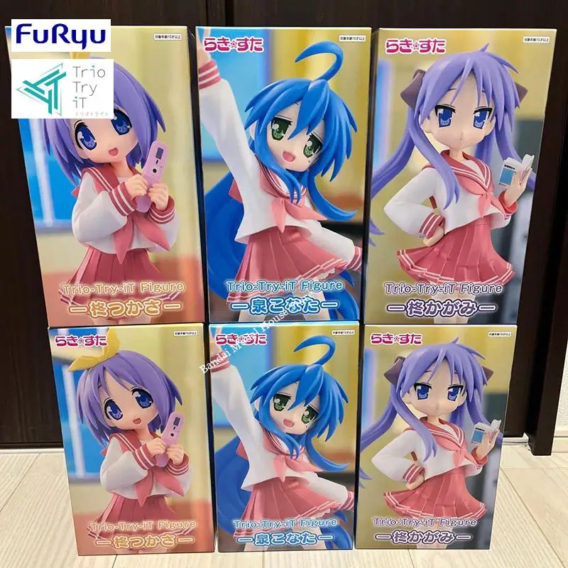 FuRyu Trio-Try-iT Lucky Star Izumi Konata Hiiragi Tsukasa Hiiragi Kagami PVC 17 i 19CM Figurki Akcji Anime Model Zabawka