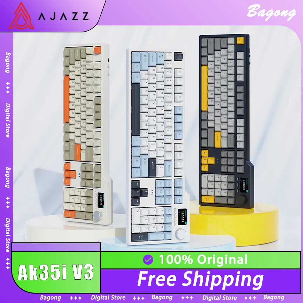 

Ajazz Ak35i V3 Mechanical Keyboard Three Mode TFT 2.4G Wireless Gaming Keyboard Customized For PC Gamer Office Computer Gift