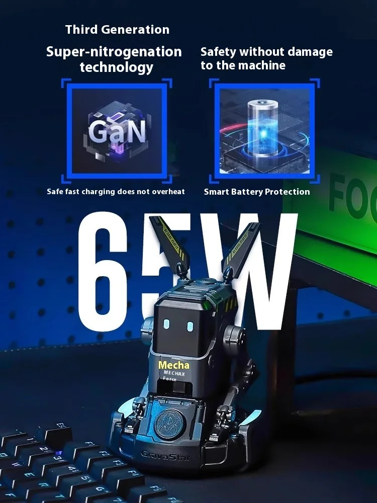 Gravastar Charger Alpha65 65w Three Interfaces Indicator Light Portable Quick Charger For Macbook Iphone Ipad Pc Gamer Man Gifts