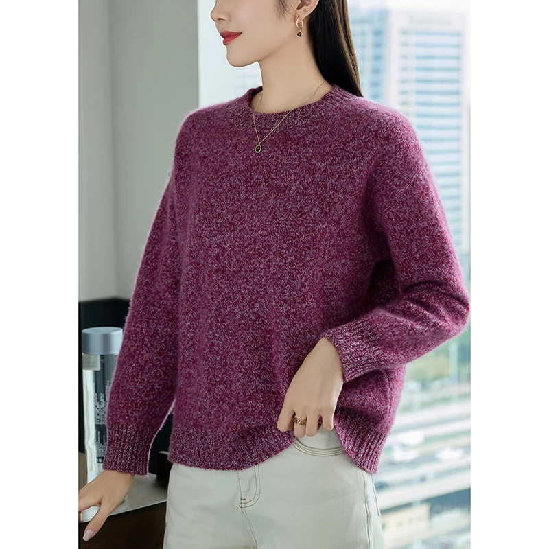 Rundhals ausschnitt verdickt 100 Merinowolle Pullover Damen Herbst Winter Langarm Französisch modisch locker lässig gestrickt Pullover