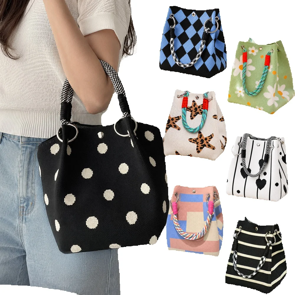Women's Mini Tote Bag Knitted Rope Lightweight Summer Daily Bag Sense of Texture Pattern Knitted Bag Mini Bag Handbag