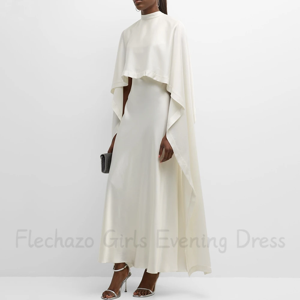 Flechazo Ankle-Length Evening Dress High Neck and Cloak Shawl sleeves Women Simple Style Custom Made Party Banquet Gowns