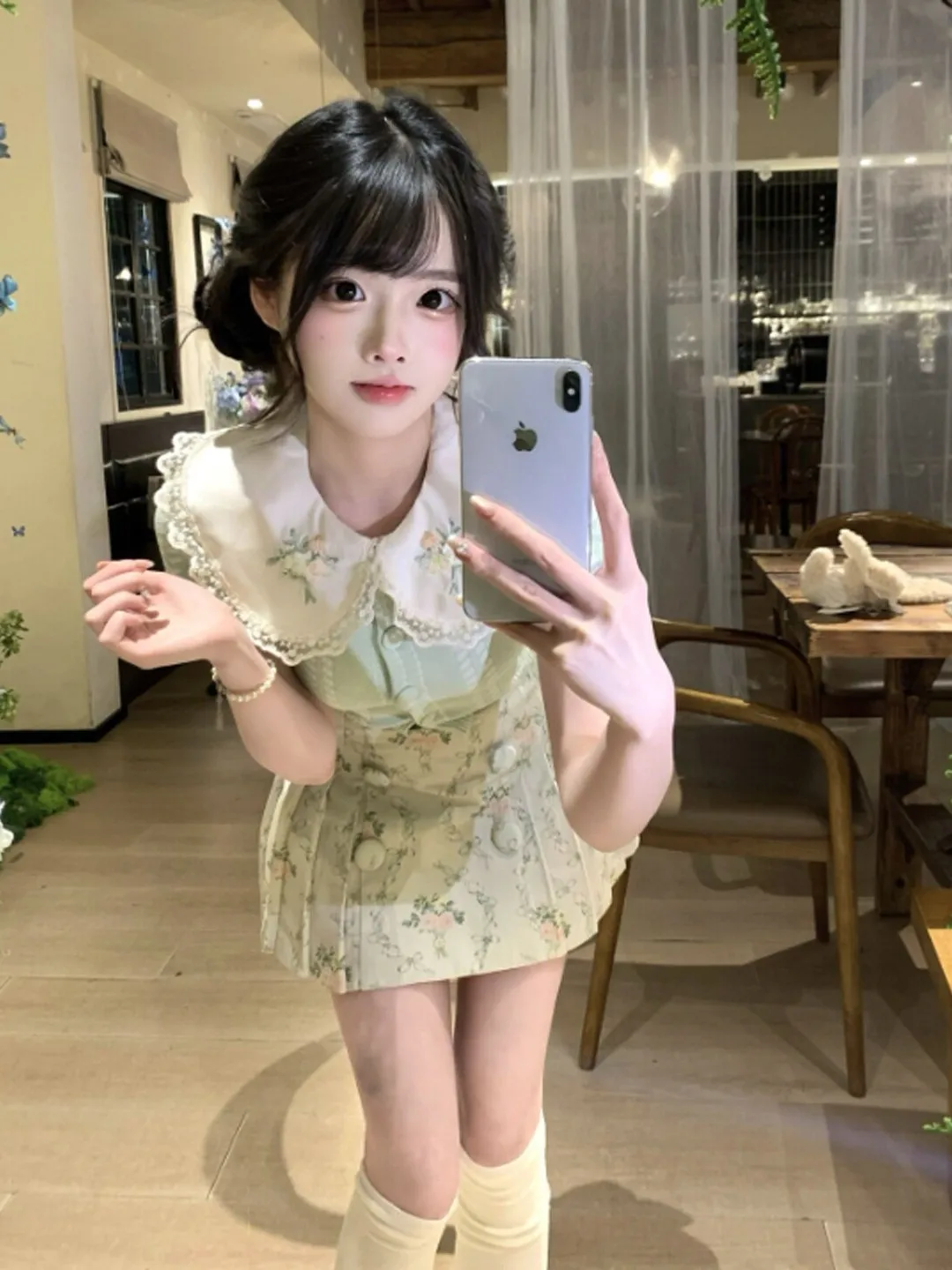 

Gentle Wind Unique Beautiful Floral Half Skirt Two Piece Set Small Size Summer Fashion Comfortable Cotton T-Shirt Short Sleeve