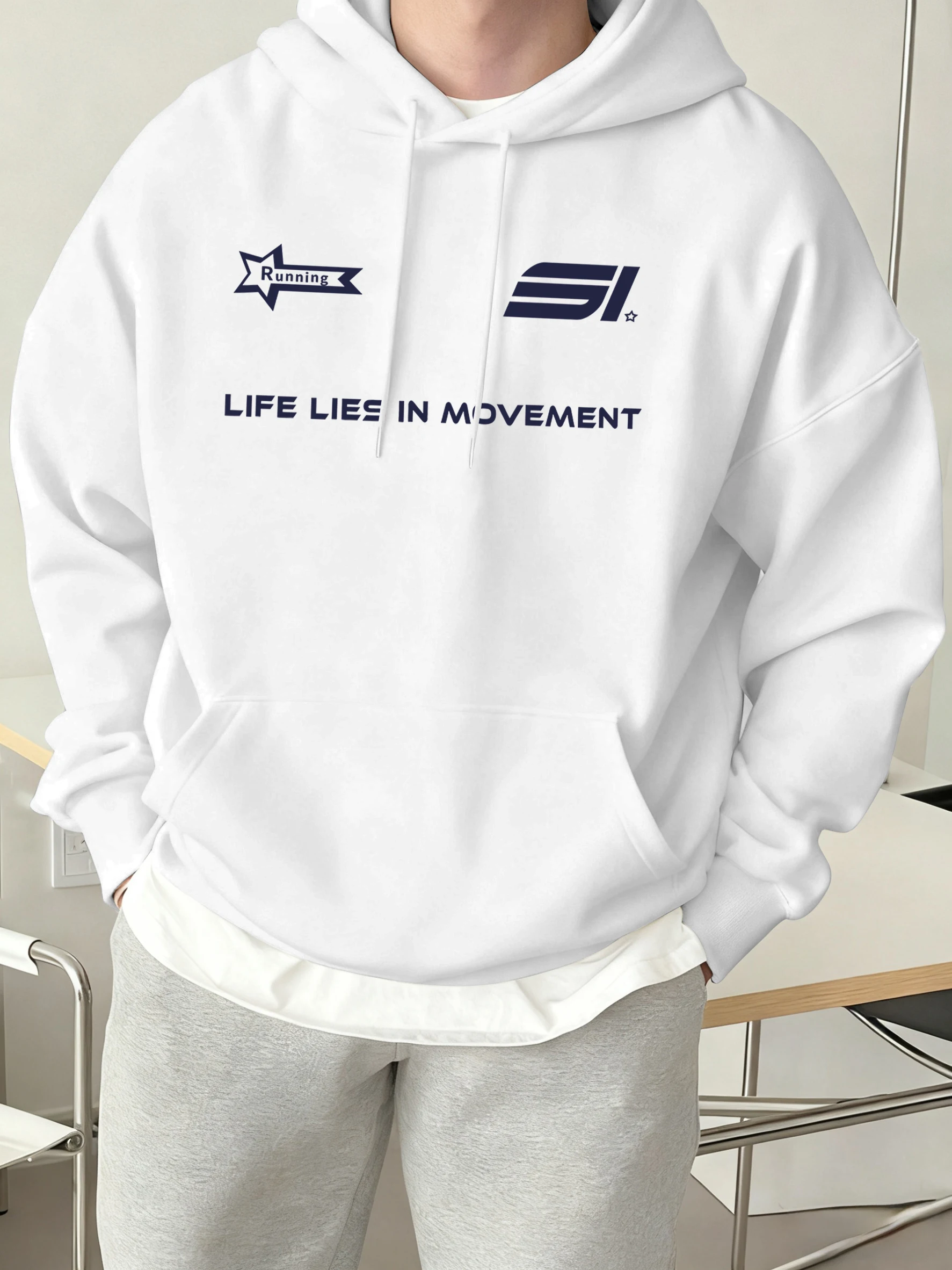 Leben liegt In Bewegung Drucken Pendeln Hoodies Männer Trendy Tasche Sweatshirts Alle-Spiel Fleece Streetwear Herbst Bequeme Kleidung