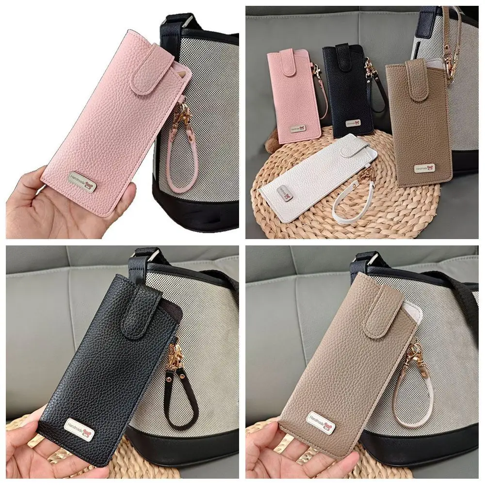 حقيبة تخزين النظارات الشمسية المصنوعة من جلد البولي يوريثان بلون سادة مع حبل نظارات شمسية معلقة وحقيبة نظارات شمسية محمولة متينة #1