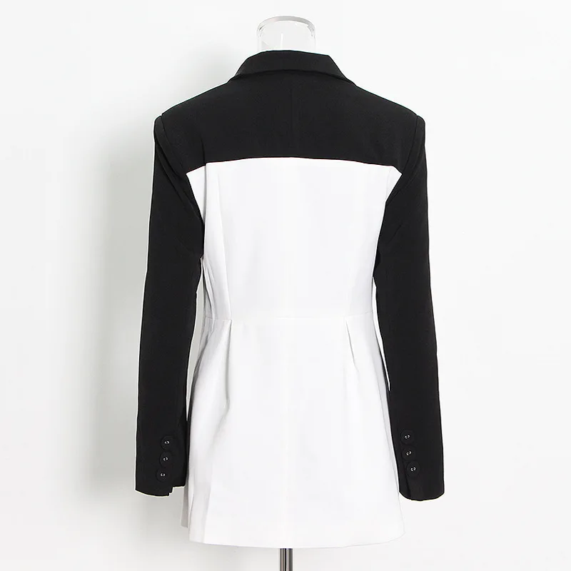 HKSH الخريف جديد المرأة العصرية السترة المرقعة التباين اللون كم طويل زر واحد سستة سليم صالح أنيقة شيك معاطف HK8960