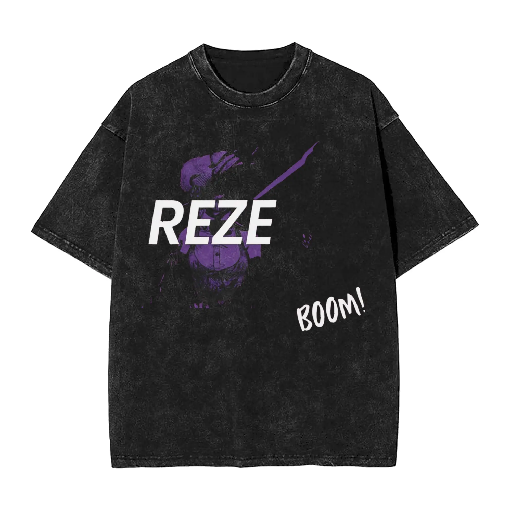 

Washed T Shirt Reze ChainsawsMan Hip Hop Novelty T-Shirt Oversize Streetwear Short Sleeve Printed Tops Tee Shirt for Men Women