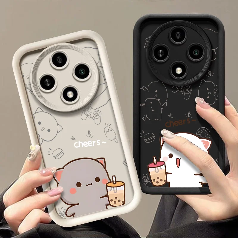 Cartoon Kat Paar Case voor Honor Huawei 200 70 90 Lite X9 P20 P30 P40 P50 Nova 10 SE Mate 20 Pro Schattige Dieren Gekoppelde Soft Covers