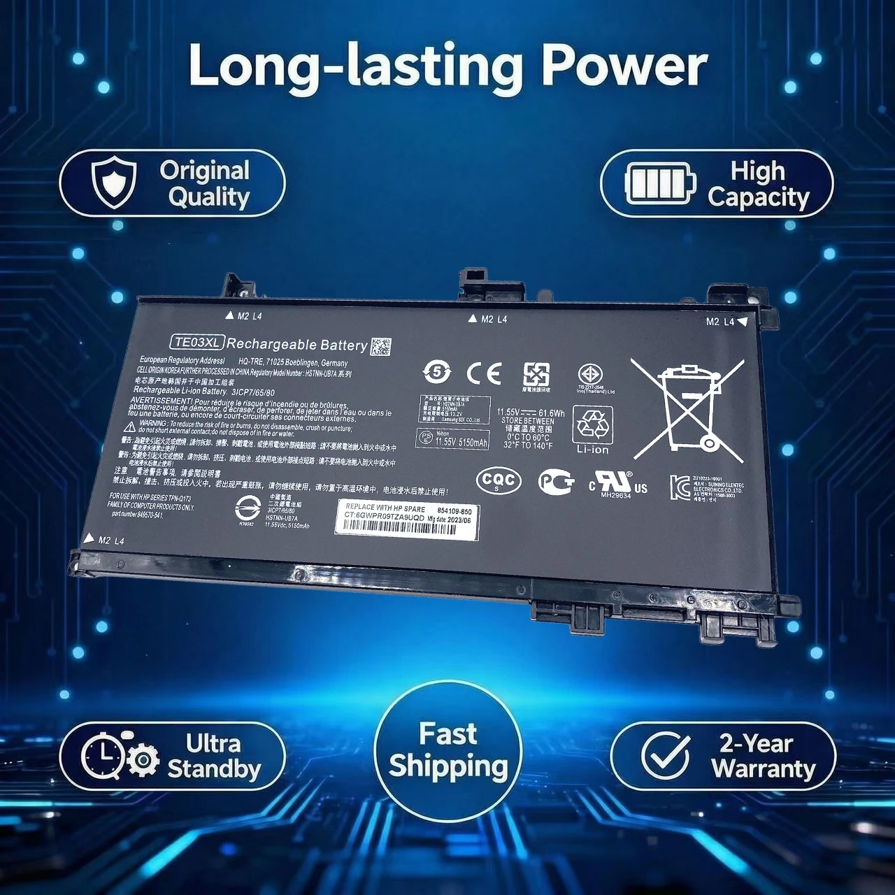 Original TE03XL Laptop Battery For HP OMEN 15-bc011TX 15-bc012TX 15-bc013TX 15-AX015TX AX017TX TPN-Q173 HSTNN-UB7A 849910-850