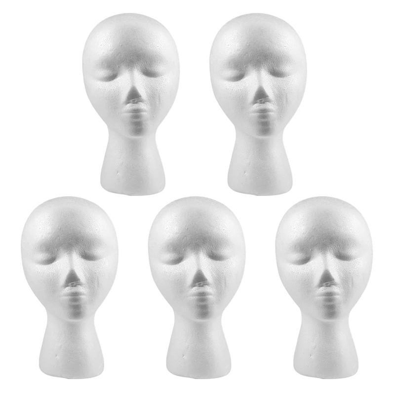 

5Pcs 27.5 X 52Cm Dummy / Mannequin Head Female Foam(Polystyrene) Exhibitor For Cap, Headphones