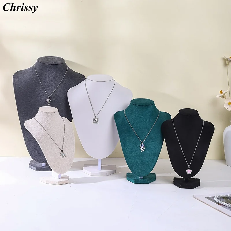 

Necklace Display Stand Portrait Mannequin Jewelry Holder Counter Display Props Artistic Style Velvet PU Material