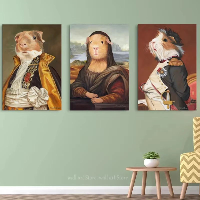 Impressionism Guinea Pig Prints Wall Poster Print Animals in Clothes Canvas Painting Art pictures Living Room Home Decor Gift