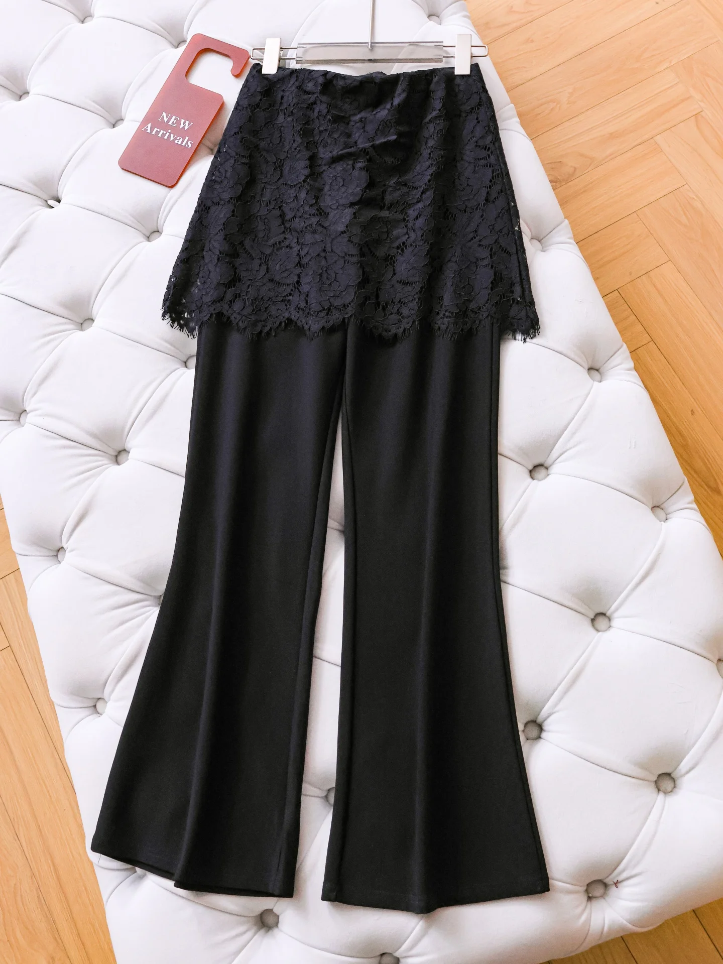 Black Lace High Waist Slimming Micro Flared Pants Casual Trousers Women's Spring 2026 New Style  Hoof Pants E023