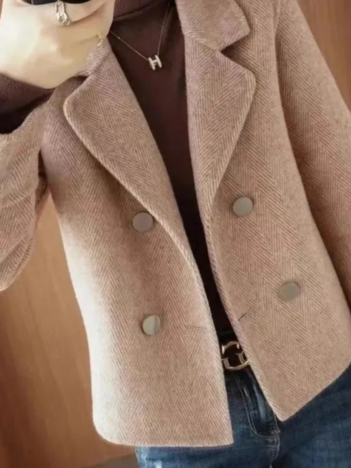 

Двустороннее шерстяное пальто-костюм осенне-зимнее, модное, маленького размера, в корейском стиле, для повседневной носки, удлиненное, с эффектом утепления