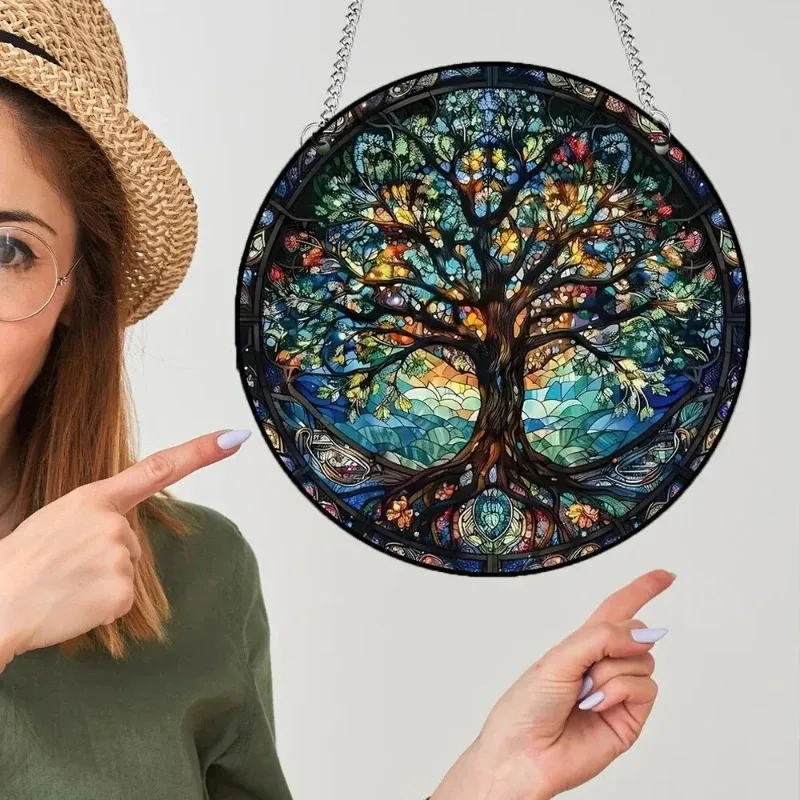 Acrylic Wall Hanging/porch decoration/Holiday Decoration/Hand-painted Window Hanging/Round Decorative Sign​