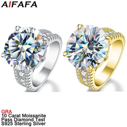 10 Carat D Color Moissanite Gold Rings for Women Sparkle Big Moissanita Lab Diamond 925 Sterling Silver Luxury Fine Jewelry GRA