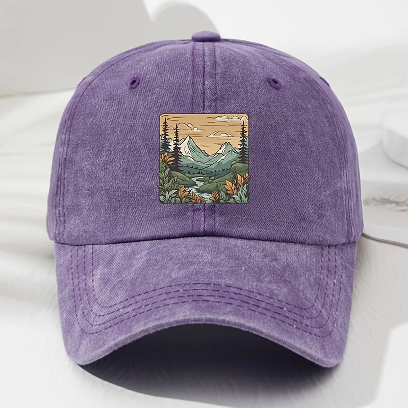 Baseball cap, landscape print, retro men's and women's fashionable outdoor hat, outdoor sports, fishing, hiking, camping