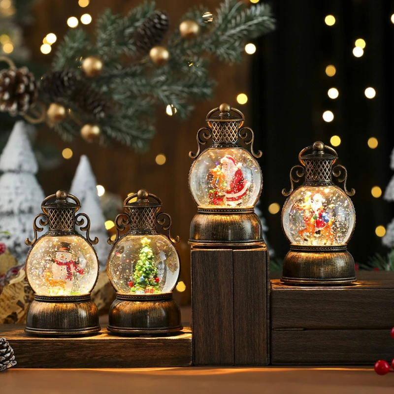 USB with Music Piaoxue Christmas Luminous Resin Ornament, Christmas Ornament Water-filled Portable Brush Golden Horse Lamp