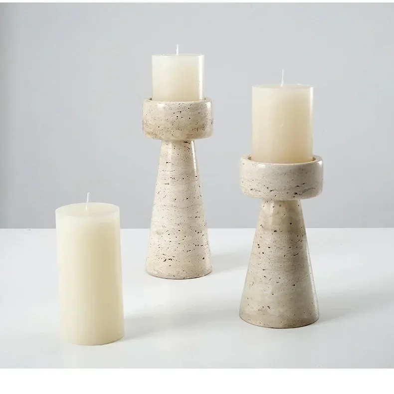 Modern creativity, simple natural travertine candle holder, ornaments, model room, TV cabinet, coffee table, dining table