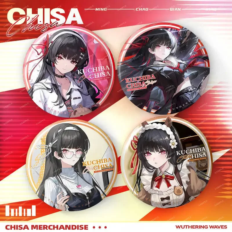 75mm Wuthering Waves Game Character Chisa Badge Round Brooch Anime Game Peripheral Pin for Backpack Clothes Decoration Fans Gift