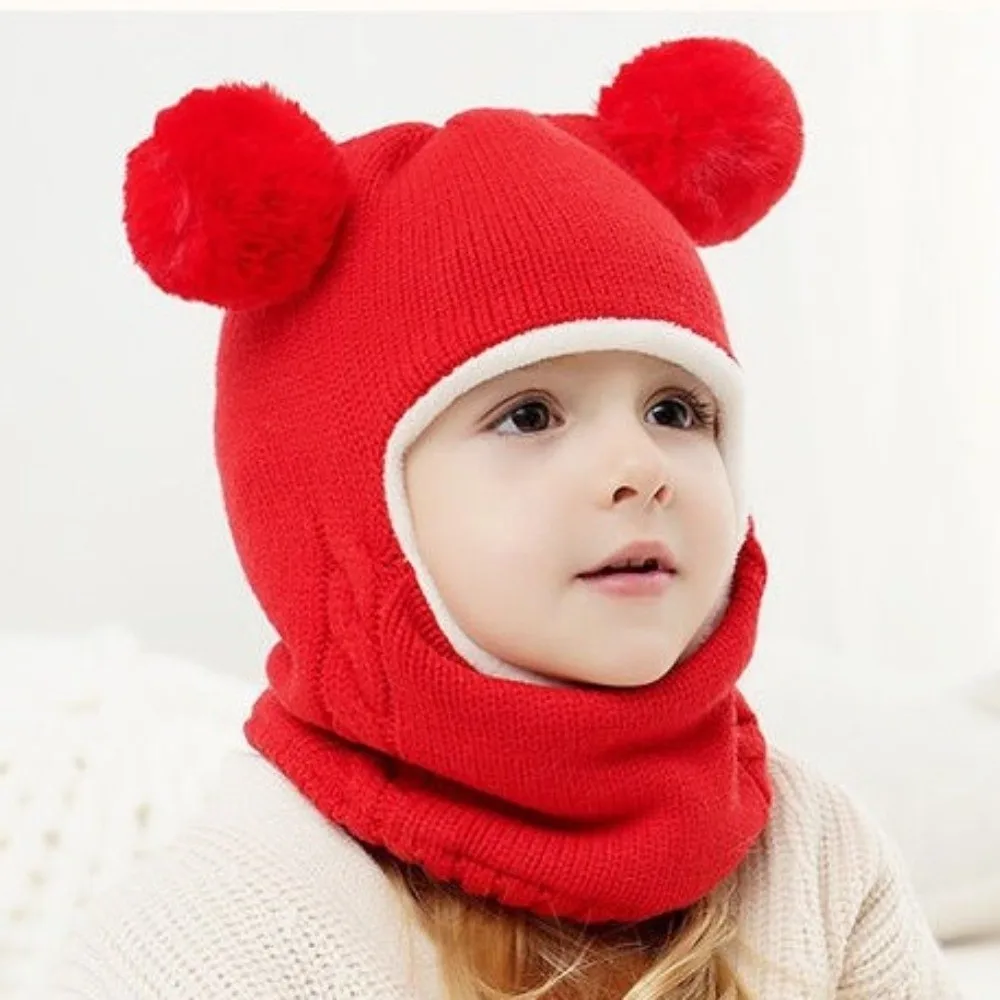 Simple Coldproof Scarf Mask Integrated Hat Warm Lining 4 in1 Children Windproof Hooded Hat Soft Neck Warmer Windproof Hat
