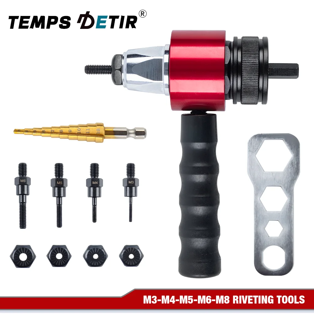 Rivet Nut Gun M3 M4 M5 M6 M8,  Home Electric Rivet Nut Gun Converter,  Industrial Grade Nut Riveting tool ，With 3-12mm Drill Bit