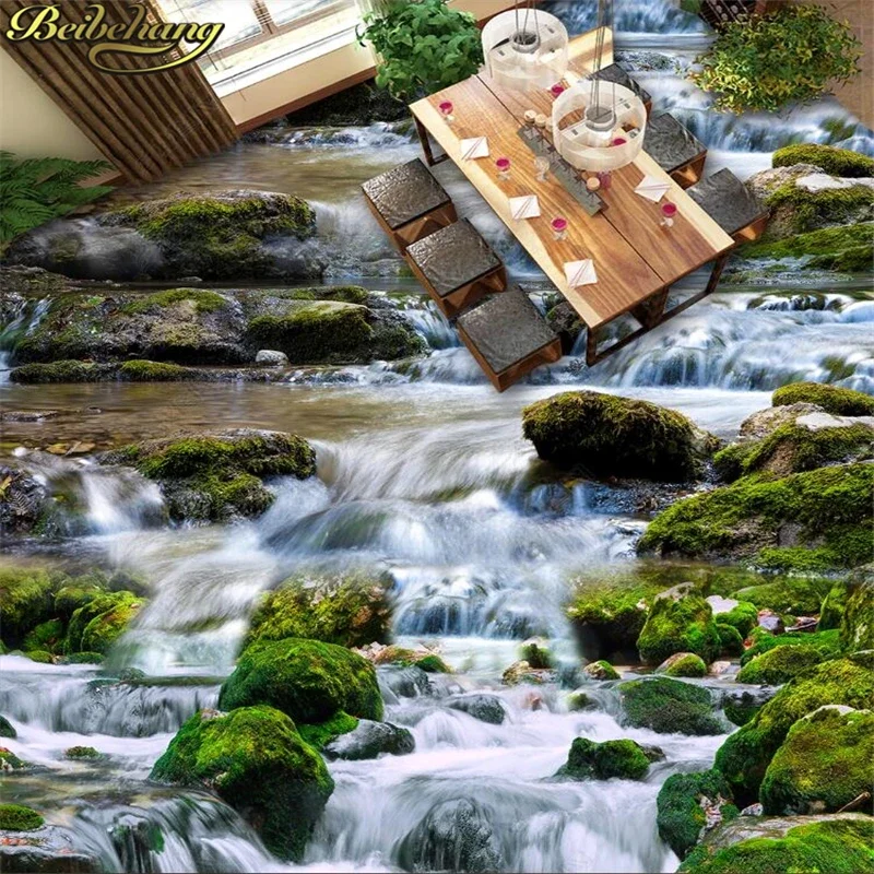 beibehang Custom Photo self-adhesive 3D floor PVC waterproof floor Waterfall living room bathroom 3D floor tile Home Decoration
