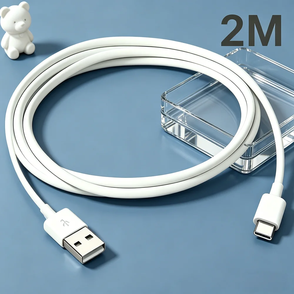 

2M USB-A to USB-C Fast Charger Cable 1Pack, Data Sync Type-C Cord for Mobile Phone Tablet Smart Devices Car Travel Charging