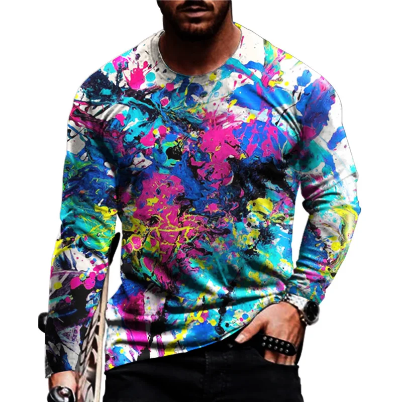 Color Art Graffiti Street Fashion 3D Harajuku Print Men\'s And Women\'s Long Sleeve Original T-shirt Top