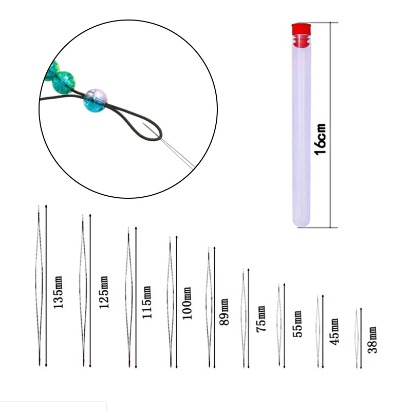 9 pezzi in acciaio Big Eye perline pieghevoli aghi per cucire filo ago di diverse dimensioni