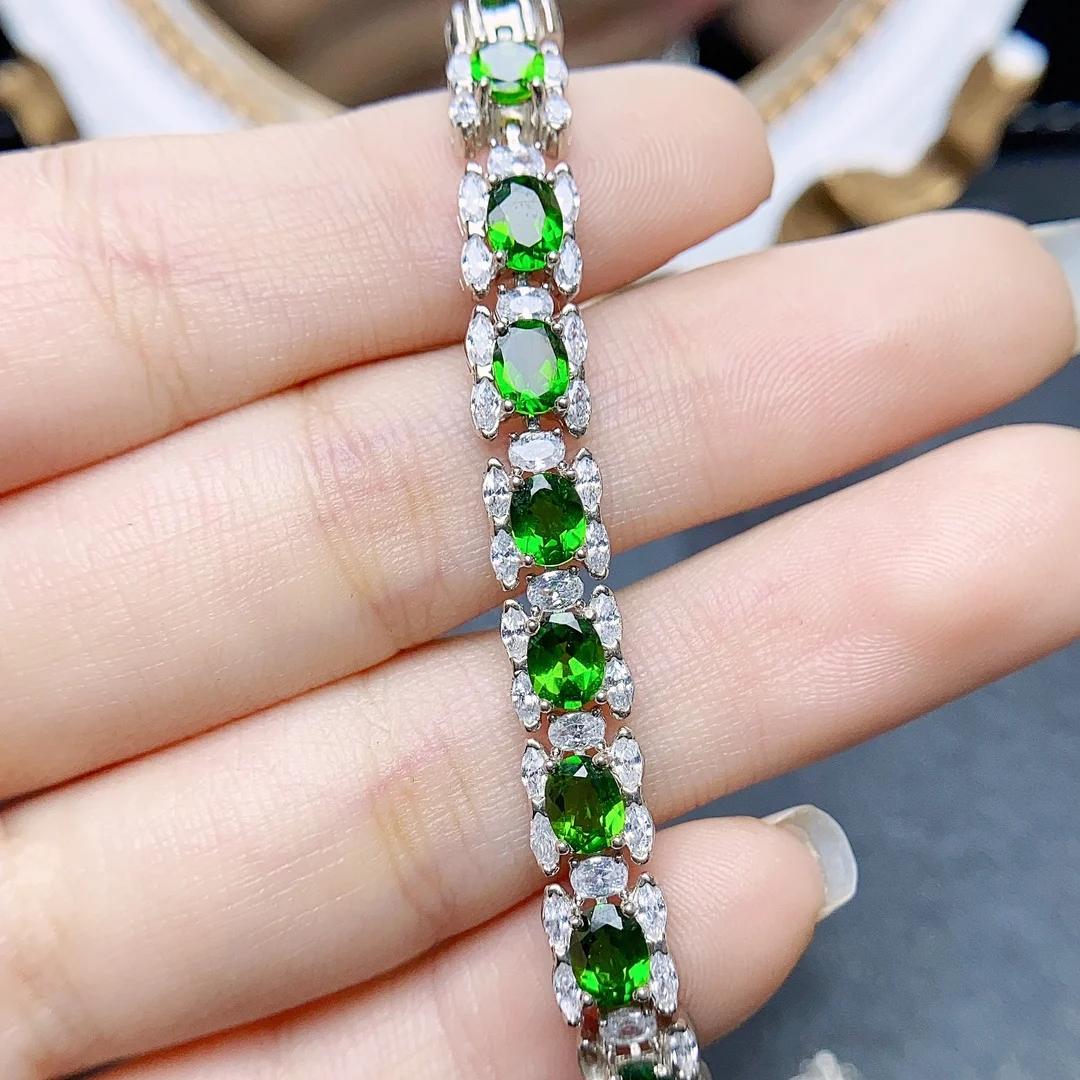 FS 4*5mm Natural Diopside Bracelet S925 Sterling Silver With Certificate Fine Fashion Charm Weddings Jewelry for Women MeiBaPJ