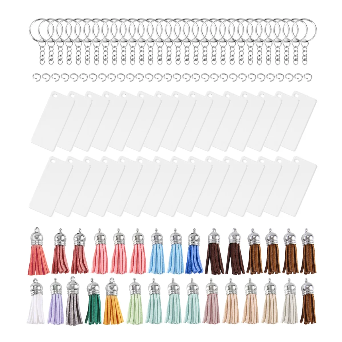 

120 PCs Acrylic Keychain Blank Tassel Pendant Set Includes Rectangular Transparent Acrylic Keychain