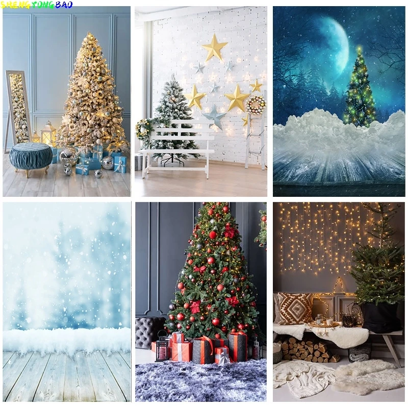 

Christmas Theme Photography Background Christmas tree Fireplace Portrait Backdrops For Photo Studio Props SD-05