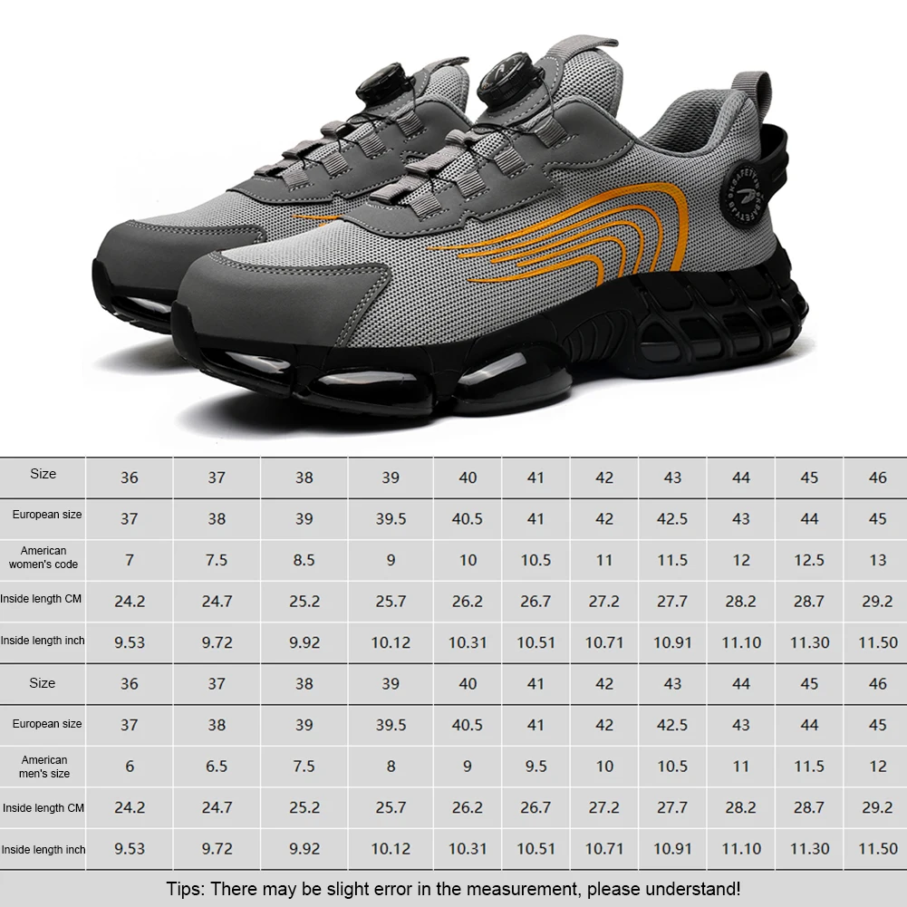 Рабочая обувь с вращающейся кнопкой, легкая защитная обувь, дышащие кроссовки со стальным носком для мужчин и женщин